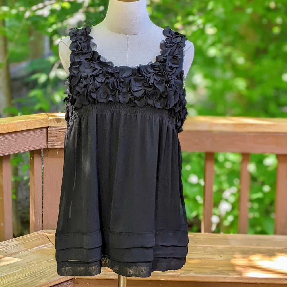 Black Petal-Embellished Empire-Waist Top